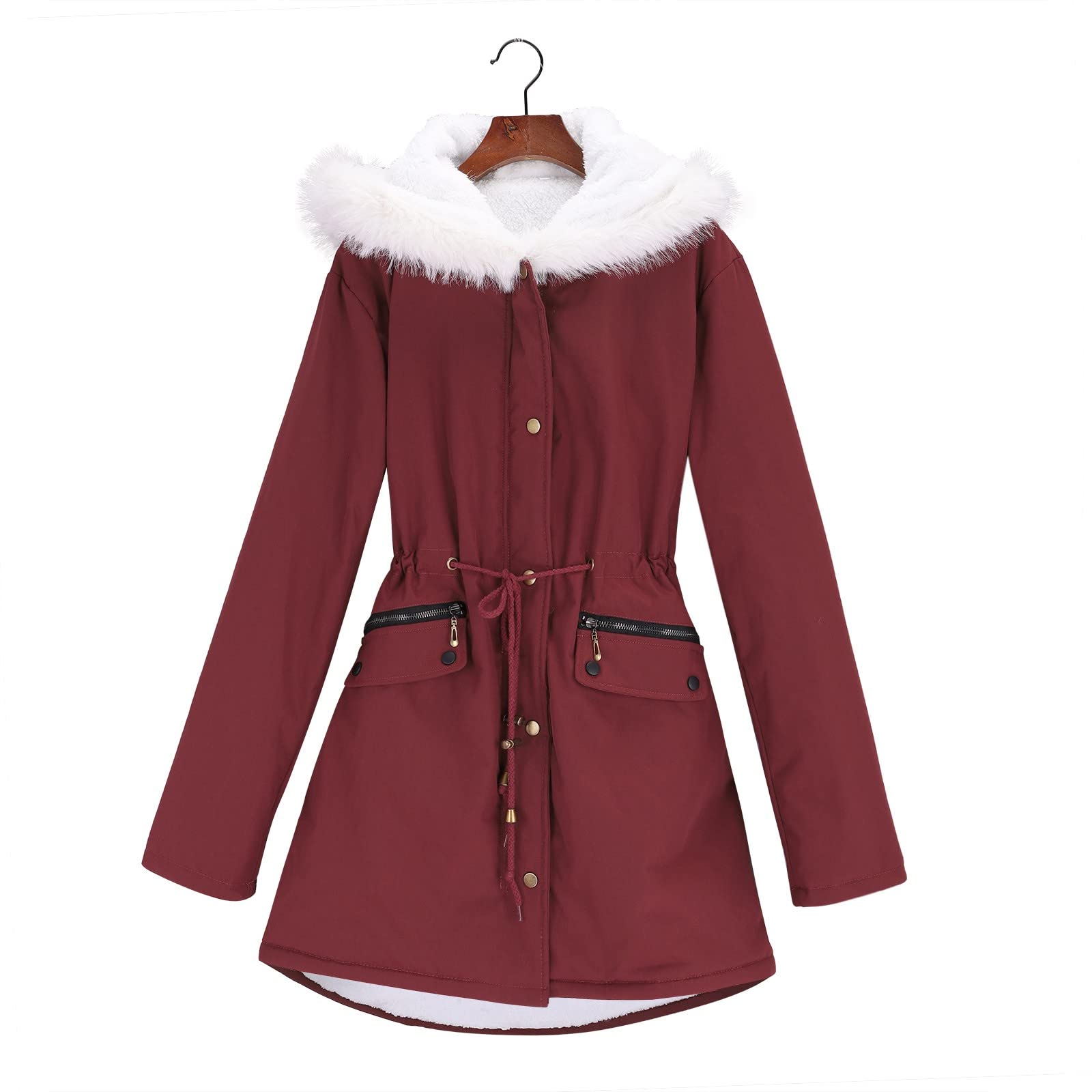 Generisch 2026 Abrigo de invierno de forro polar para mujer con capucha de piel sintética engrosada cálida y moderna, talla grande (XXXXL)