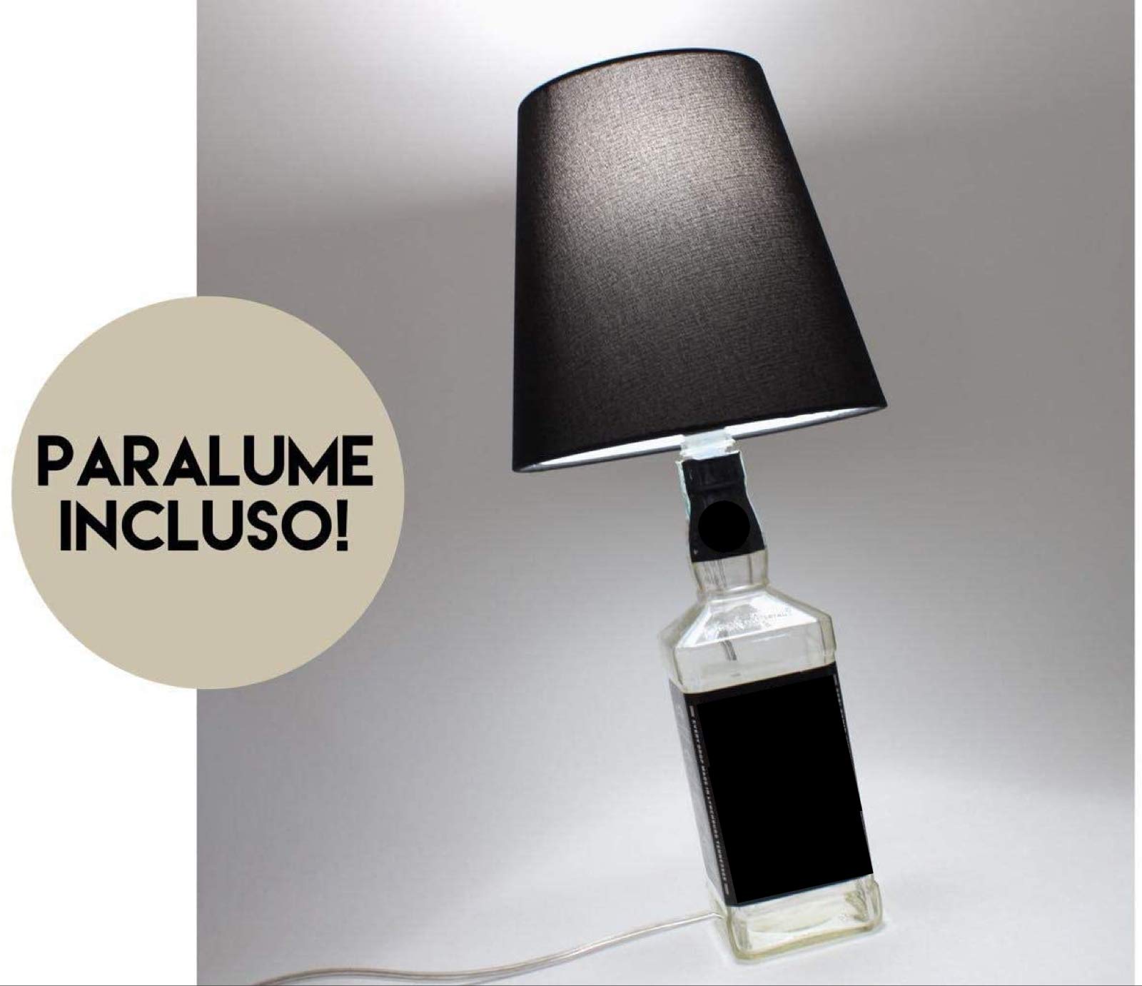 Kit Completo Paralume Nero + Adattatore portalampada E27 con filo e interruttore trasparente - Lampada Led A+ in omaggio! Trasforma una bottiglia in lampada! Lampabottiglia.it