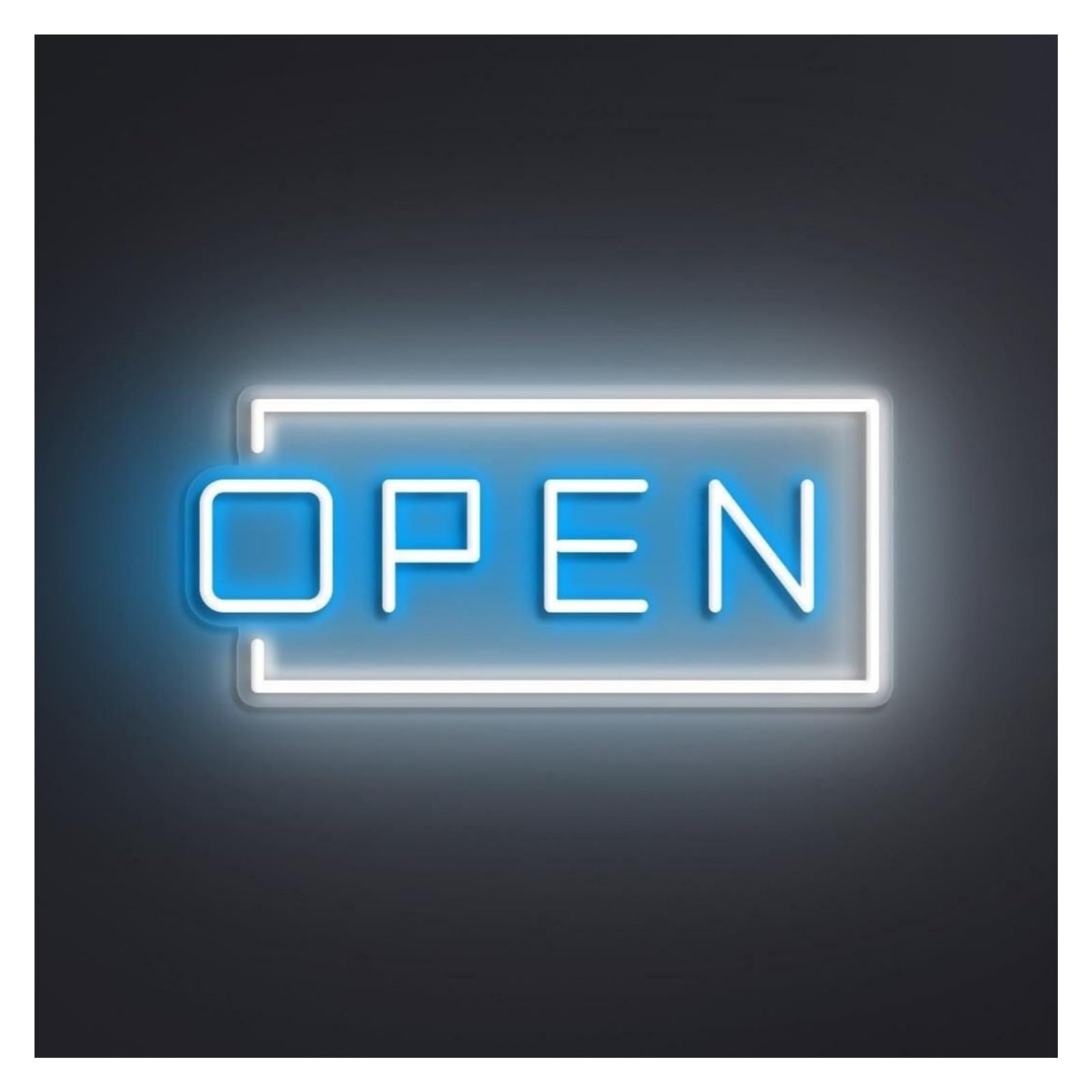 RONGCH Hanging Art Signs Open Neon Sign, Suitable for Cafe Shop Decor with Brightness Adjustable 38cm(Cool White+ice Blue)