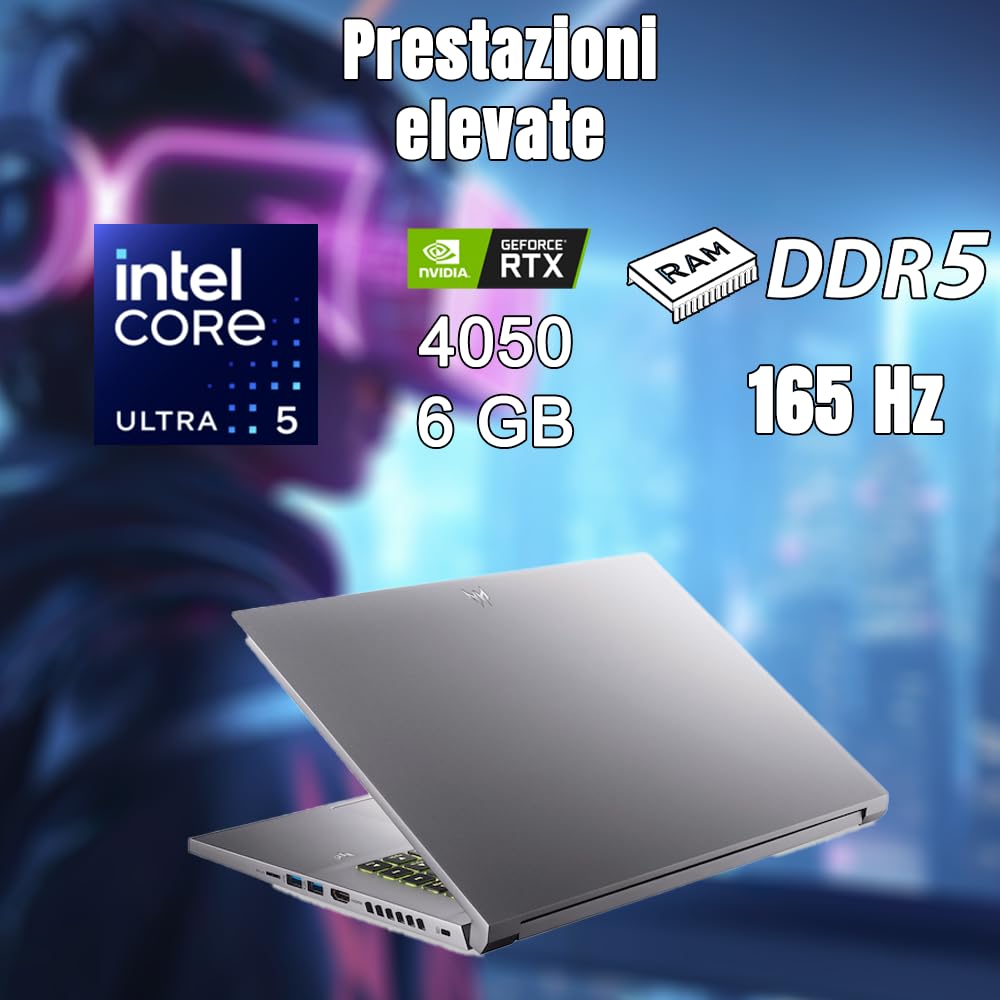 acer Notebook Gaming Predator Triton Neo • Portatile Gaming Processore Intel Ultra 5 125H • RAM 16 GB DDR5 • SSD 1 Tb • Display 16.0" FULL HD IPS 165 Hz • NVIDIA GeForce RTX 4050 6 GB GDDR6