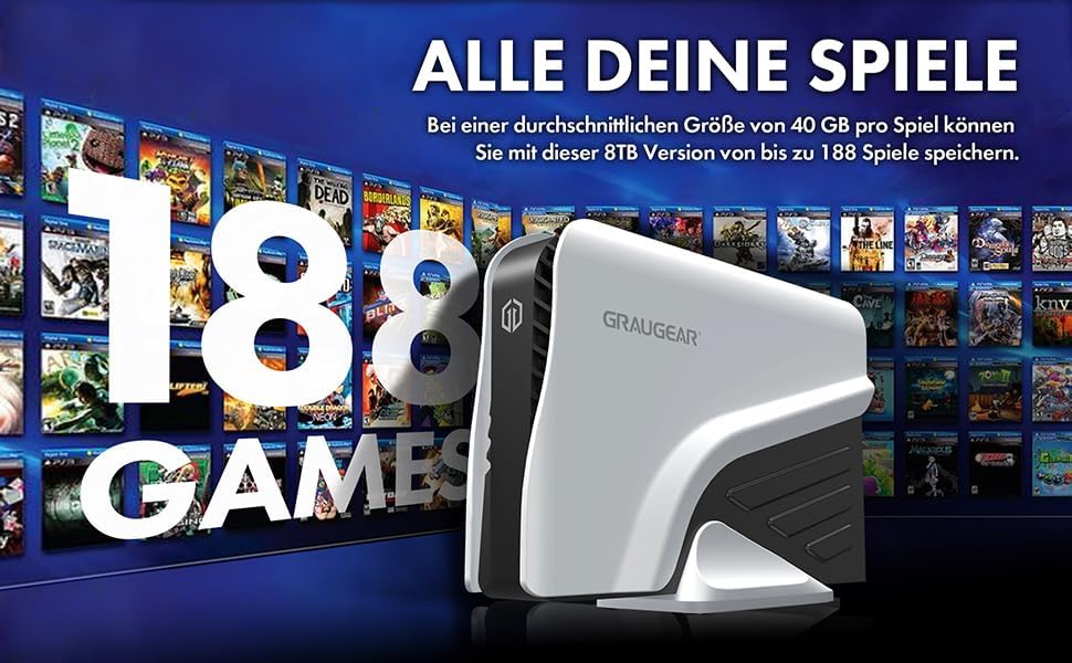 GRAUGEAR G-3501-A-10G-8TB External Hard Drive, front view.