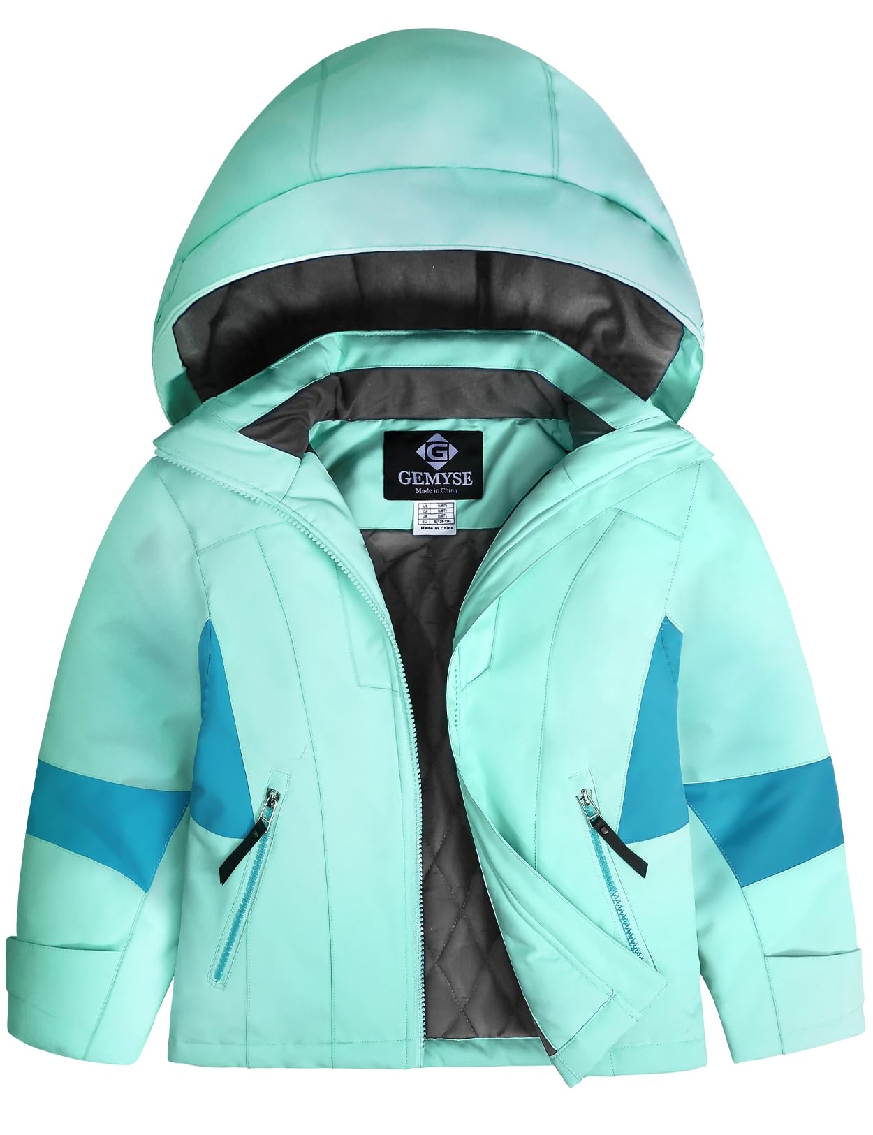 GEMYSE Veste de Ski pour Fille Manteau d’Hiver Chaud avec Capuche Imperméable et Coupe-Vent Veste de Neige pour Enfant pour Montagne et Plein Air