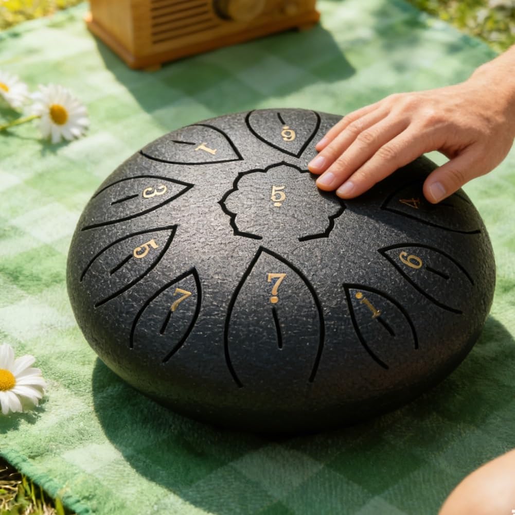 Steel Tongue Drum 6 Inch 11 Notes, G Tone Healing Hand Pan Drum, With Carry Bag, Music Book, Mallets, Finger Picks, Stickers for Beginner(Navy blue)