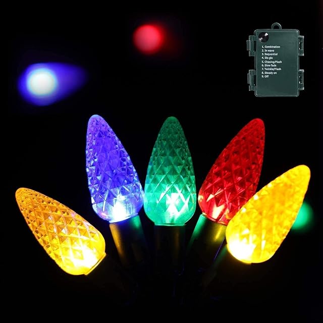 LuckyMore C6 Christmas String Lights, 16.4 Ft 50 LED Battery Operated Strawberry String Lights, Waterproof Indoor Outdoor 8 Modes Fairy String Lights