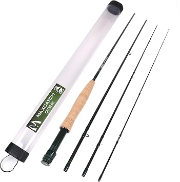 MAXIMUMCATCH Maxcatch Extreme Graphite Fly Fishing Rod 4-Piece 9 Feet with IM6 Carbon Blank, Hard Chromed Guides, A Cork Grip Size3/4/5/6/7/8/10wt