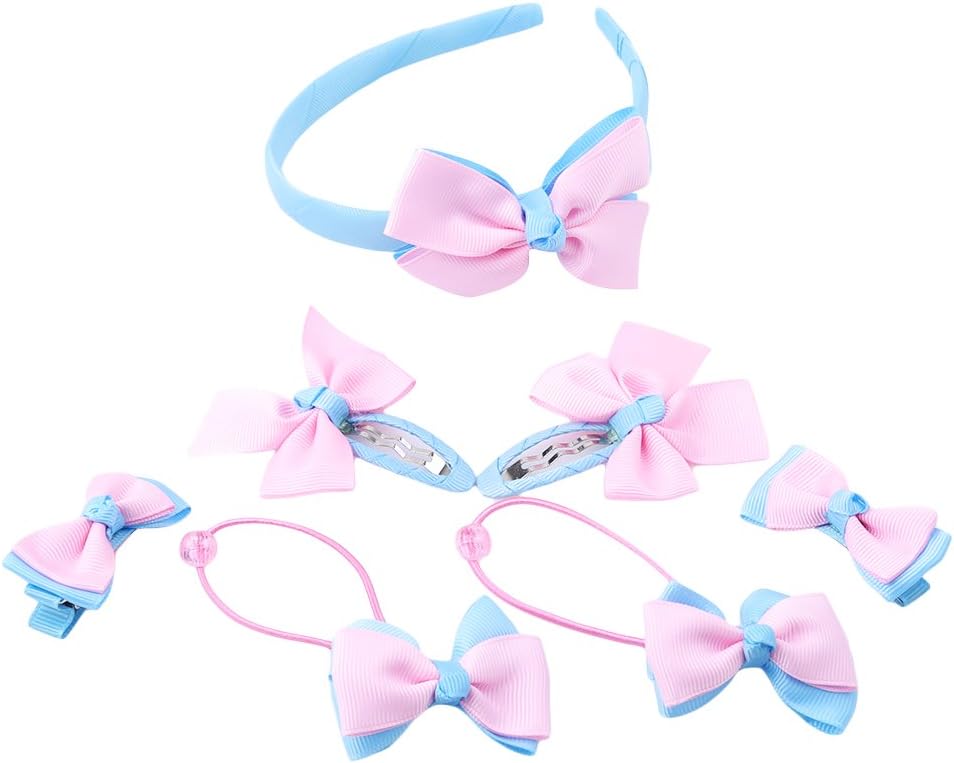 LnLyin 7pcs Lovely Hair Bow Clips Barrettes Bowknot Headband Hairbands Hair Bobbles Ponytail Holders Hair Accessories Set for Baby Girls,Blue,One Size