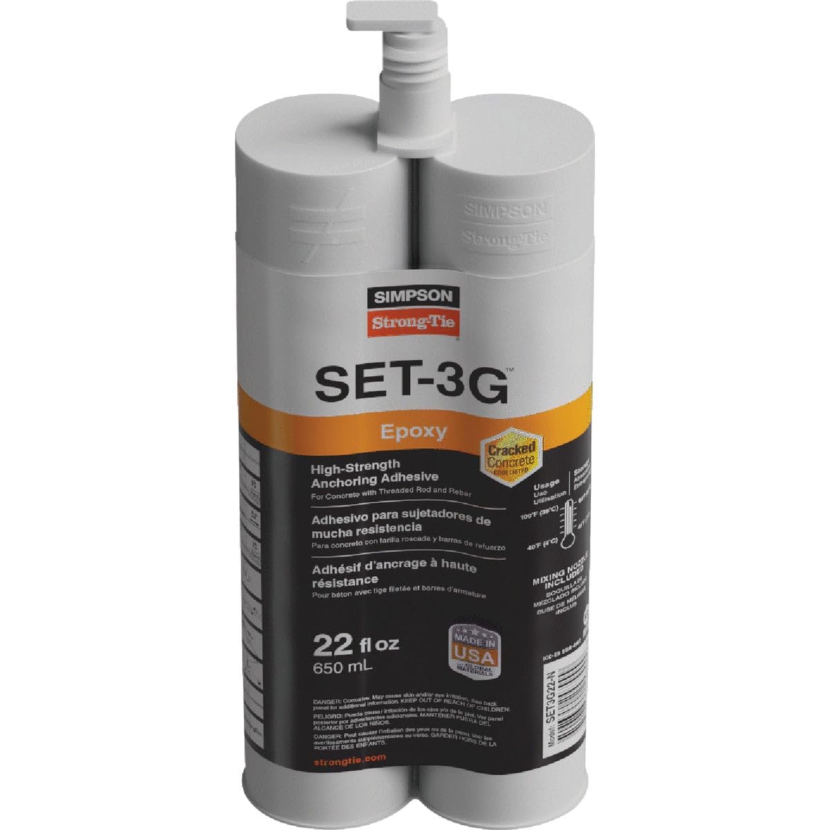 Simpson Strong-Tie SET-XP22-N Set-XP® 22-oz. High-Strength Epoxy Adhesive Cartridge w/ 1 Nozzle and Extension