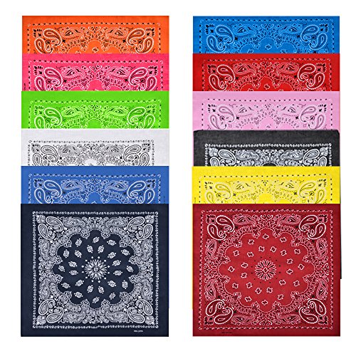 12 Pack Cotton Bandanas with Different Colors for Daily Life