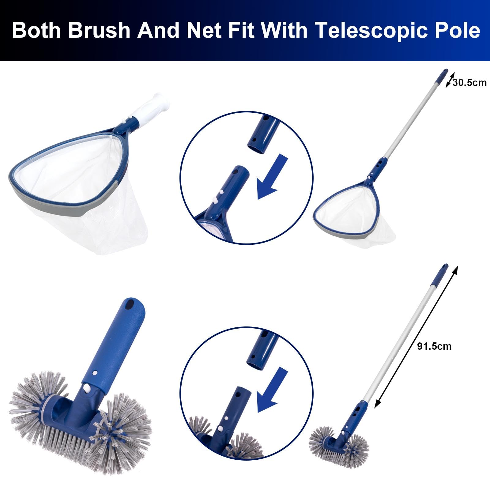 POOLAZA Pool, Spa, Hot Tub Cleaning Kit, Durable Pool, Spa, Hot Tub Skimmer Net & Bürsten mit Grip Handle & 91.5cm Aluminium Pole, Spa, Hot Tub Cleaning Tools für kleine aufblasbare Pool