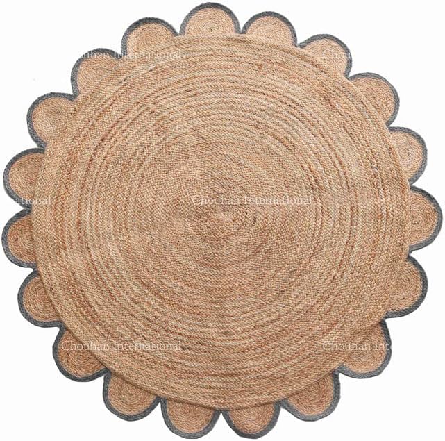 Miniatura 1 de Chouhan International Alfombra redonda de yute natural de 4 x 4, 5 x 5, 6 x 6 pies, alfombra redonda de yute natural con borde festoneado, alfombra