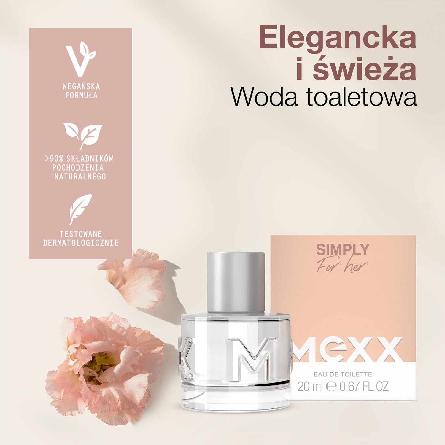 Mexx Simply Woda Toaletowa dla Kobiet o Kwiatowo-Owocowym Zapachu i Wegańskiej Formule, 40 ml
