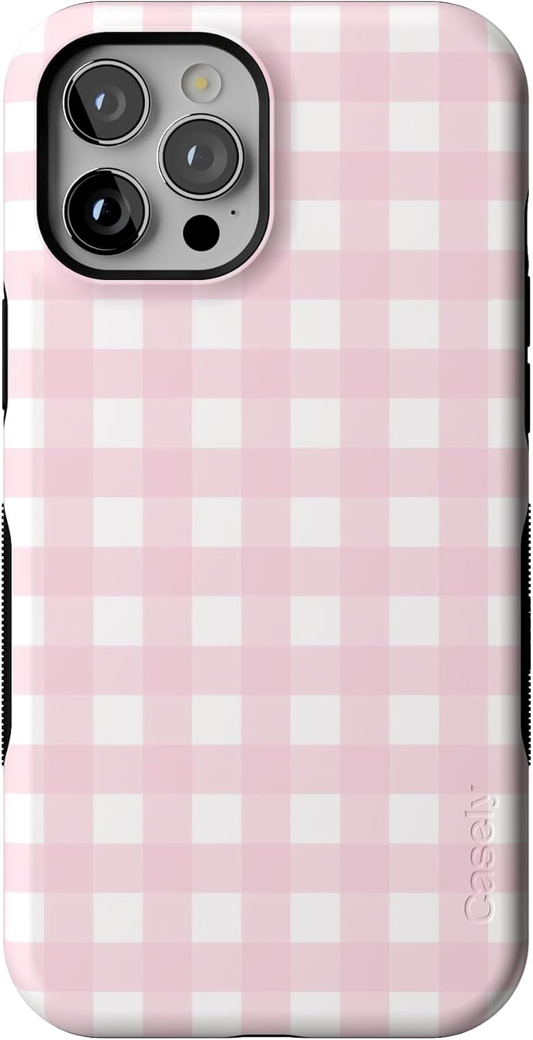 Casely iPhone 12 Pro Max Case | Pink Plaid | Sunday Best | Compatible with MagSafe | Bold Protective Design