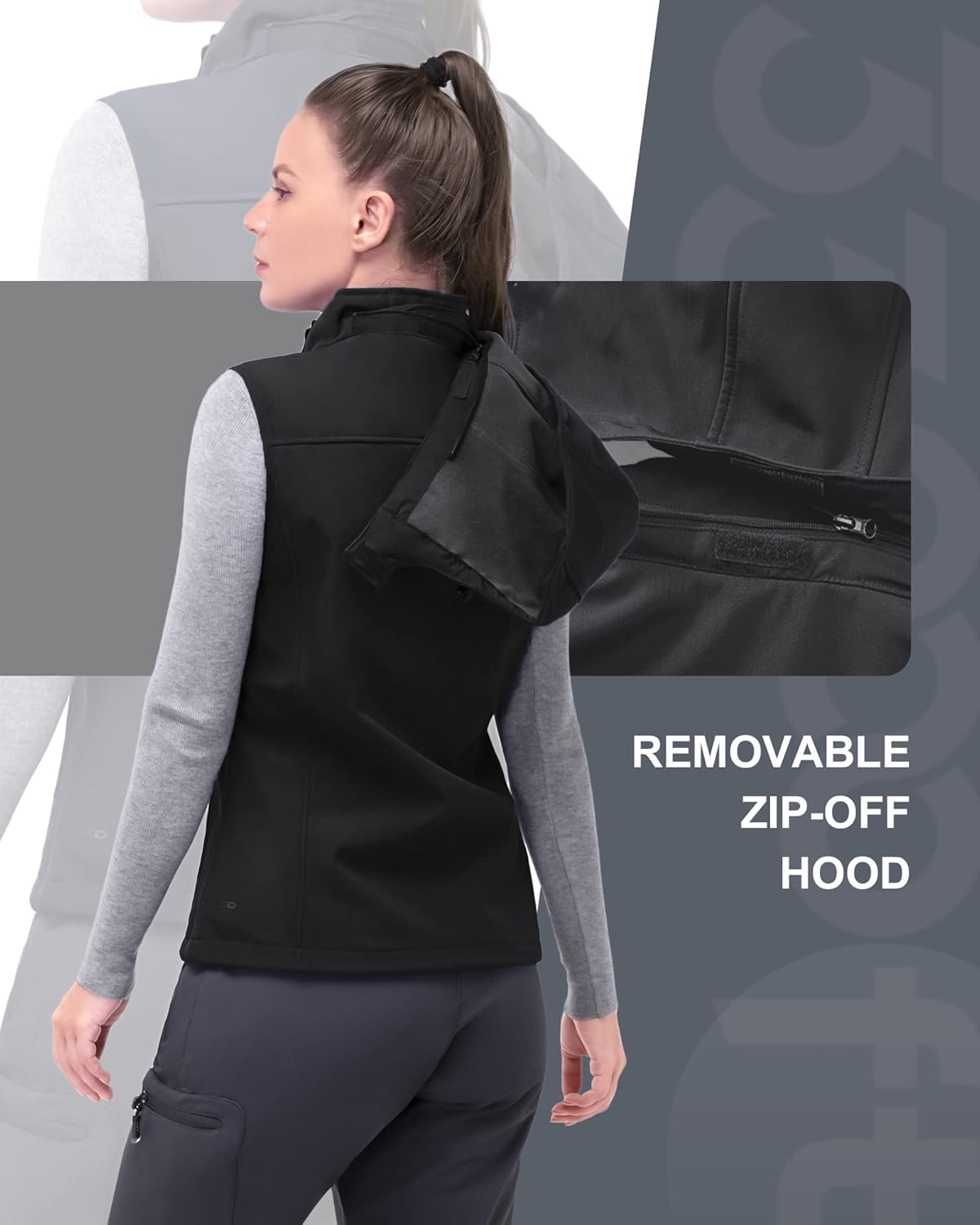 33,000ft Women's Hooded Lightweight Softshell Vest Fleece Lined Windproof Zip Up Sleeveless Jacket for Hiking Golf Running - Image 2