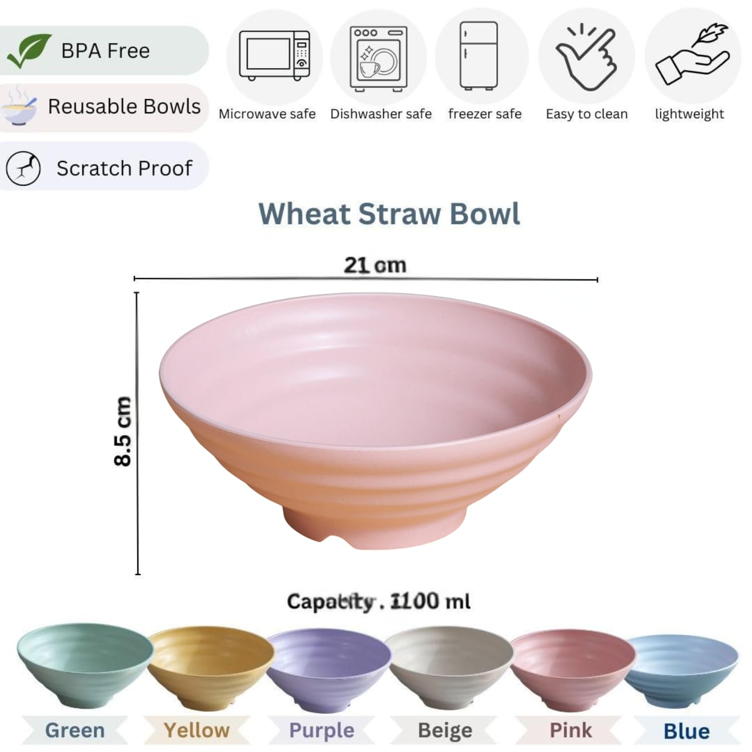 Solma Wheat Straw Ramen Bowl 2pcs Pink, Unbreakable Large Japanese Noodle Soup Bowl for Kitchen Serving Cereal, Salad, Pasta, Oatmeal, Popcorn, 44 oz(1200 ML) 3