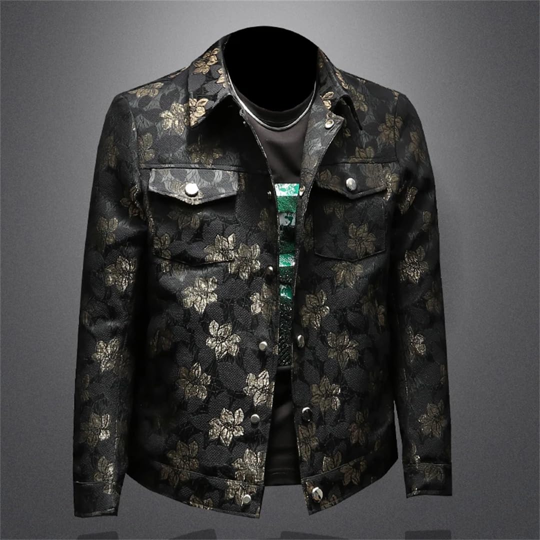 Męska wiosenna kurtka z haftem kwiatowym Slim Fit Business Coats Social Streetwear kurtka bomberka
