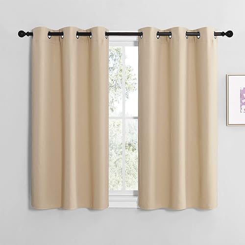 NICETOWN Blackout Curtain Panels for Bedroom, Biacotti Beige, 2 Panels, W29 x L20-inch, Thermal Insulated Grommet Top Blackout Draperies and Drapes for Basement