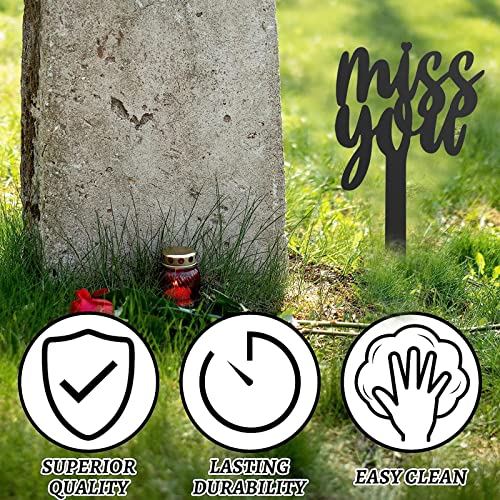 Zphomeing Grave Decorations For Cemetery Miss You Metal Cemetery Memorial Stake Sympathy Grave Markers For Loss Humans Lovers Pet, Black Decorative Garden Stake Cemetery Memorial Plaques(Miss You) #TOP1