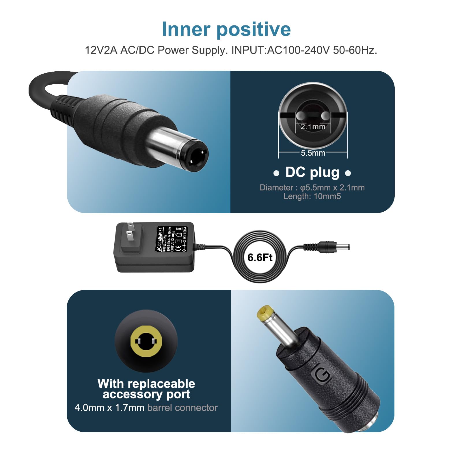 ycwwzzh Adattatore di alimentazione per lettore DVD portatile 12 V CA/CC, compatibile con UEME, HDJUNTUNKOR, Sunpin, Sylvania, Philips, Craig, Cooau, DBPower, ieGeek, Synagy, Wonnie, Ematic