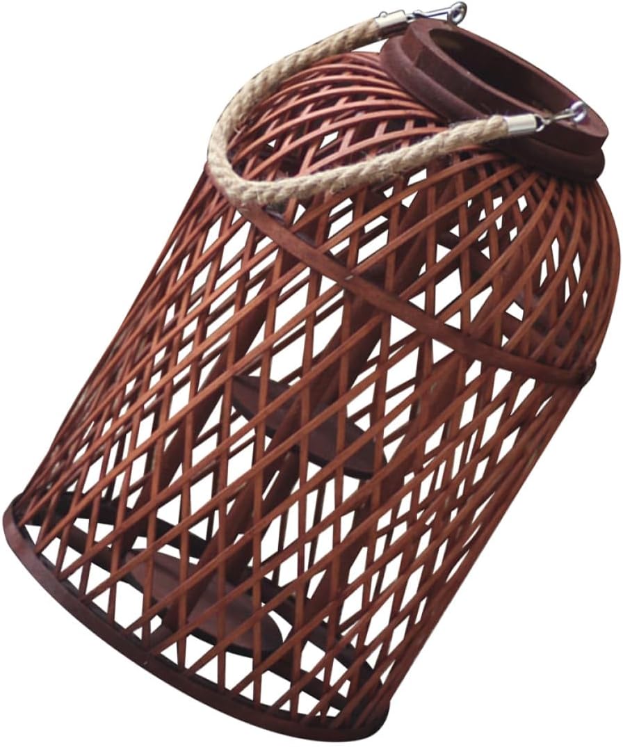 BESTOYARD Natural Hollow Lantern Candle Holder Small Vintage-Style Floor Lantern with Wooden Base for Garden Patio and Balcony Décor (no Candle Included)