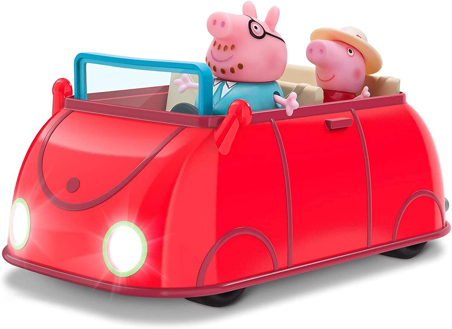 Peppa Pig Lights & Sounds Family Fun Car Vehicle Playset, 3 Pieces - Includes Interactive Red Car With Peppa And Daddy Pig Figures - Toy Gift For Kids - Ages 2+