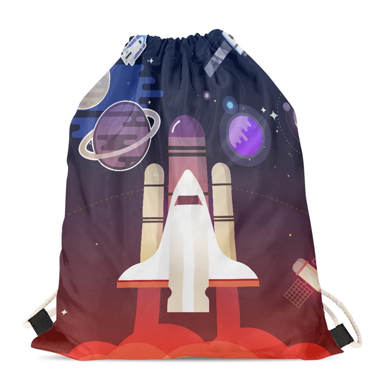Showudesigns Rocket Print Drawstring Bag for Kids Boys Girls Outdoor Sport Gym Backpack Swimming PE Cinch Sack Gym Outdoor Travel Bag Space Theme โ image 1