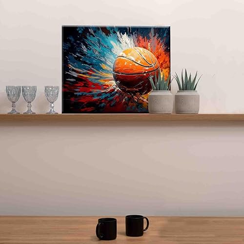 Miniatura 3 de Aihonmin Pintura por números, tema de baloncesto, kit de pintura al óleo para niños y adultos, pintura de dibujo de 16 x 20 pulgadas, pigmento