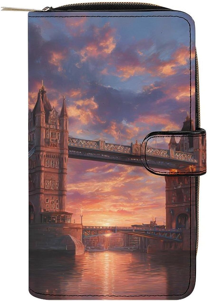 Tower Bridge London Sunrise Women's Long Wallets Leather Purse Fold Clutch Credit Card Holder