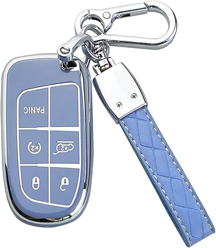 Yuebutor Funda para llavero compatible con Jeep Grand Cherokee Compass Cherokee Renegade, accesorios protectores de llavero (azul)