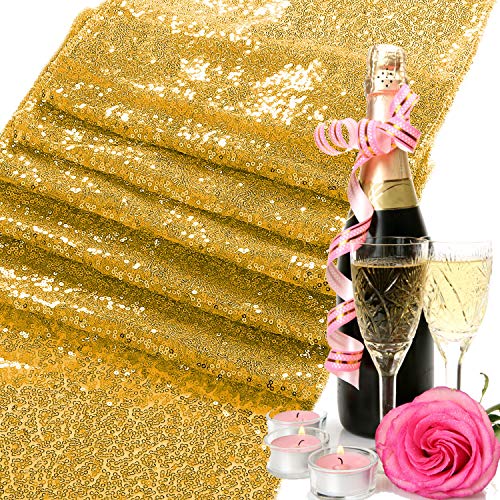 2 Pack 12 X 108 Inches Sequin Table Runner For Birthday Wedding Bridal Shower Baby Shower Bachelorette Holiday Celebration Party Decorations Tables Supplies (2, Gold) #TOP1