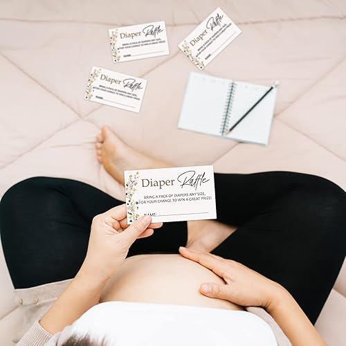 Miniatura 4 de Juego de baby shower, rifa de pañales para bebé, letrero de pie y 50 boletos, fiesta de revelación de género, suministros de decoración de