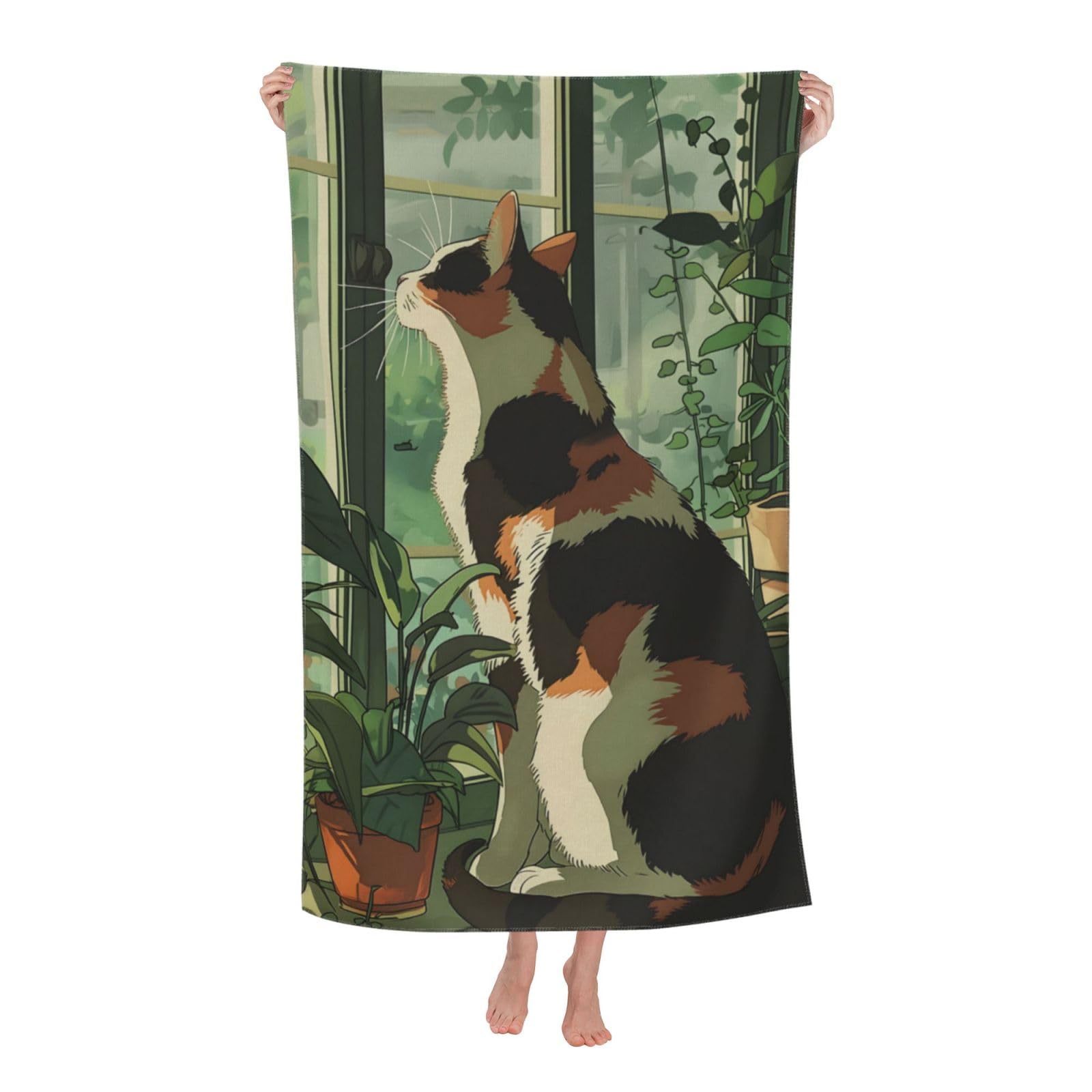 HLBSDM Calico Cat Beach Towel 31inx51in Garden Sand Free Microfiber Bath Towel Ultra Soft Quick Dry Pool Towel Absorbent Towel Lightweight Towel for Swimming Bathroom Decor
