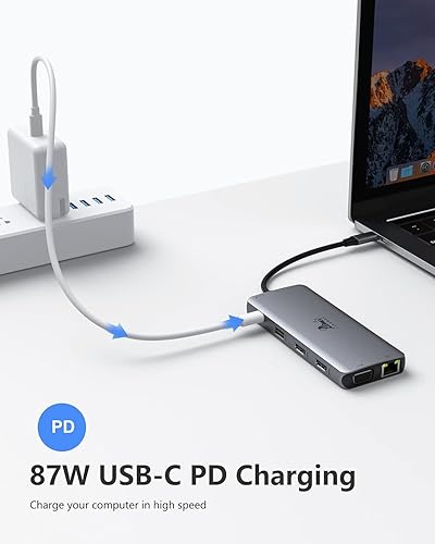 Miniatura 7 de LIONWEI Estación de acoplamiento para portátil USB C 11 en 1, monitor doble, HDMI 4K + VGA, 3 x 10 Gbps USB 3.1, PD, Ethernet, audiomicrófono,