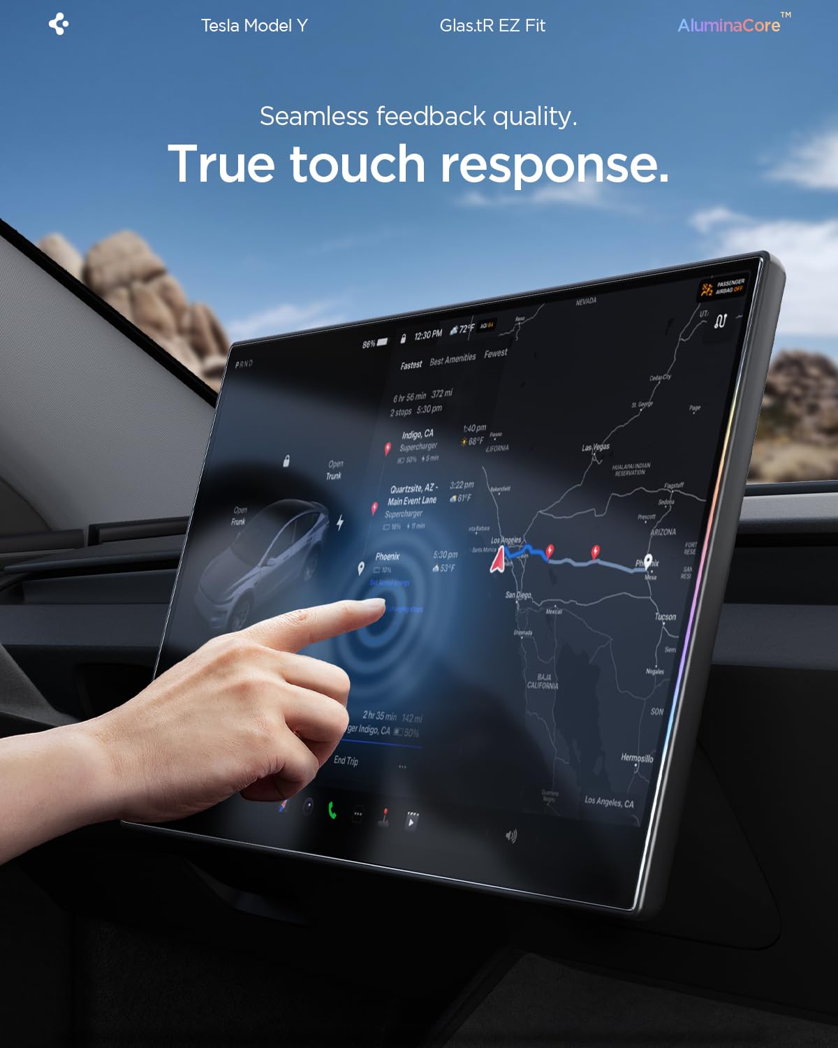 Spigen Glas.tR EZ Fit Verre Trempé pour Tesla Model Y L, Y Standard, Y Premium (2026) Y Performace (2024-2026), 16 Pouces, Mat, Anti-trace de doigt, 10H+ Protection écran