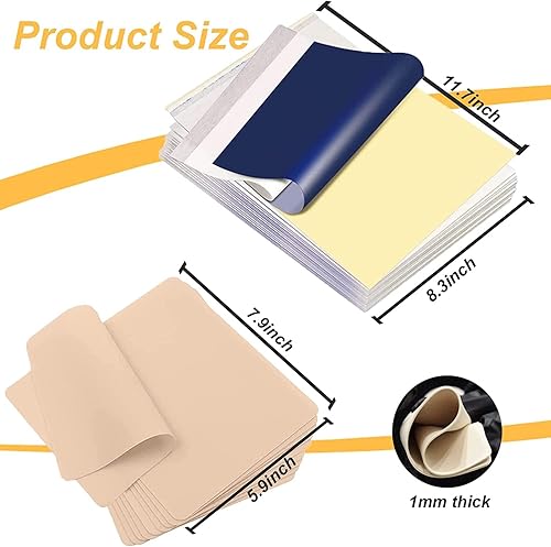 Miniatura 14 de Yuelong El kit de 30 piezas de papel de transferencia y piel de práctica de tatuaje en blanco incluye 10 piezas de piel falsa y 20 piezas de papel