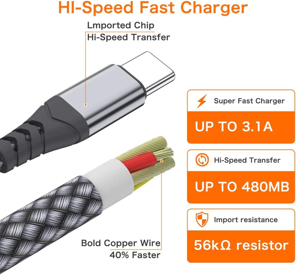 Flаѕh Sаlе Buу 1 gеt 1 USB C Cable, JXMOX(3-Pack 3ft) USB A to Type C Charger Nylon Braided 3A Quick Charge Cord Compatible with Samsung Galaxy S20 S10 S10E S9 S8 Plus Note 9 8,LG V35 V30 G8 G7,Moto,Google,Other USB C(Grey)