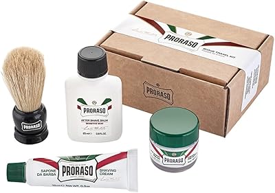 Proraso Travel Sized Shaving Kit for Men | Pre-Shave Cream, Shaving Cream, After Shave Balm & Boar-Bristle Brush for All S...