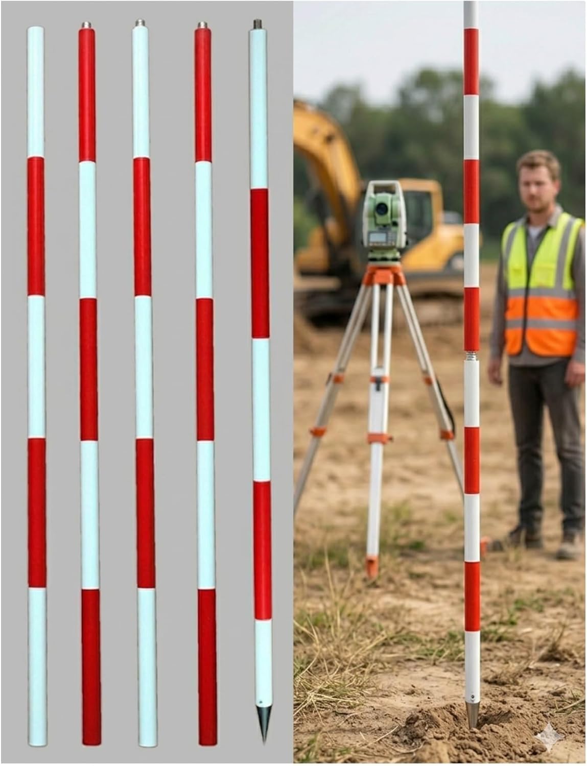 Cinta métrica Ligera Poste seccional de Aluminio de la encuesta for el estacado del Camino del diseño de la construcción y la medición de la elevación | 2meter