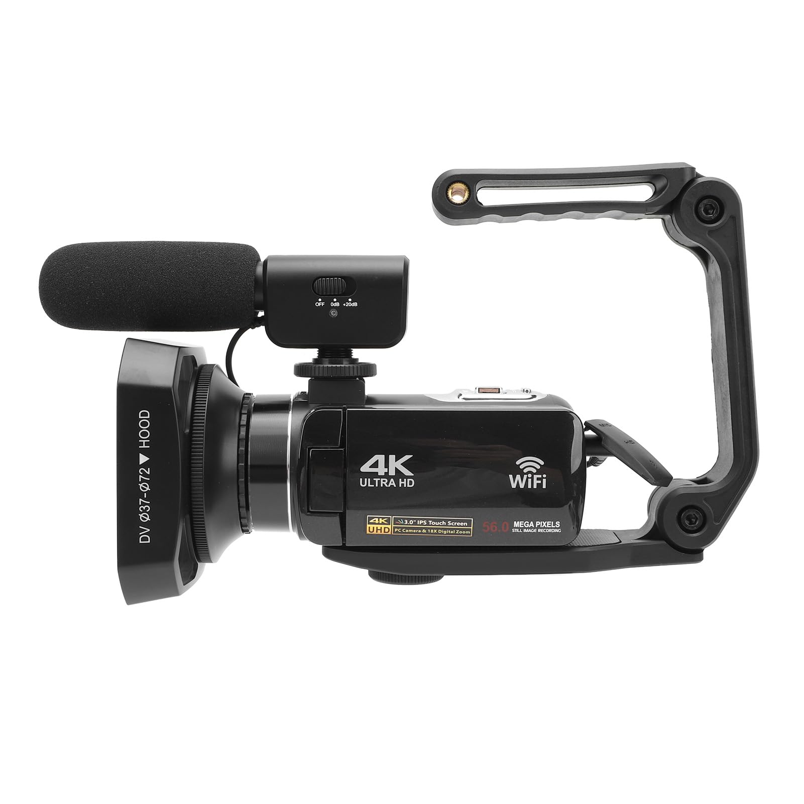 4K Video Camera Camcorder with 3 Inch Touch Screen, 56MP HD Vlogging Camera with Microphone Stabilizer Wide Angle Lens for Outdoor