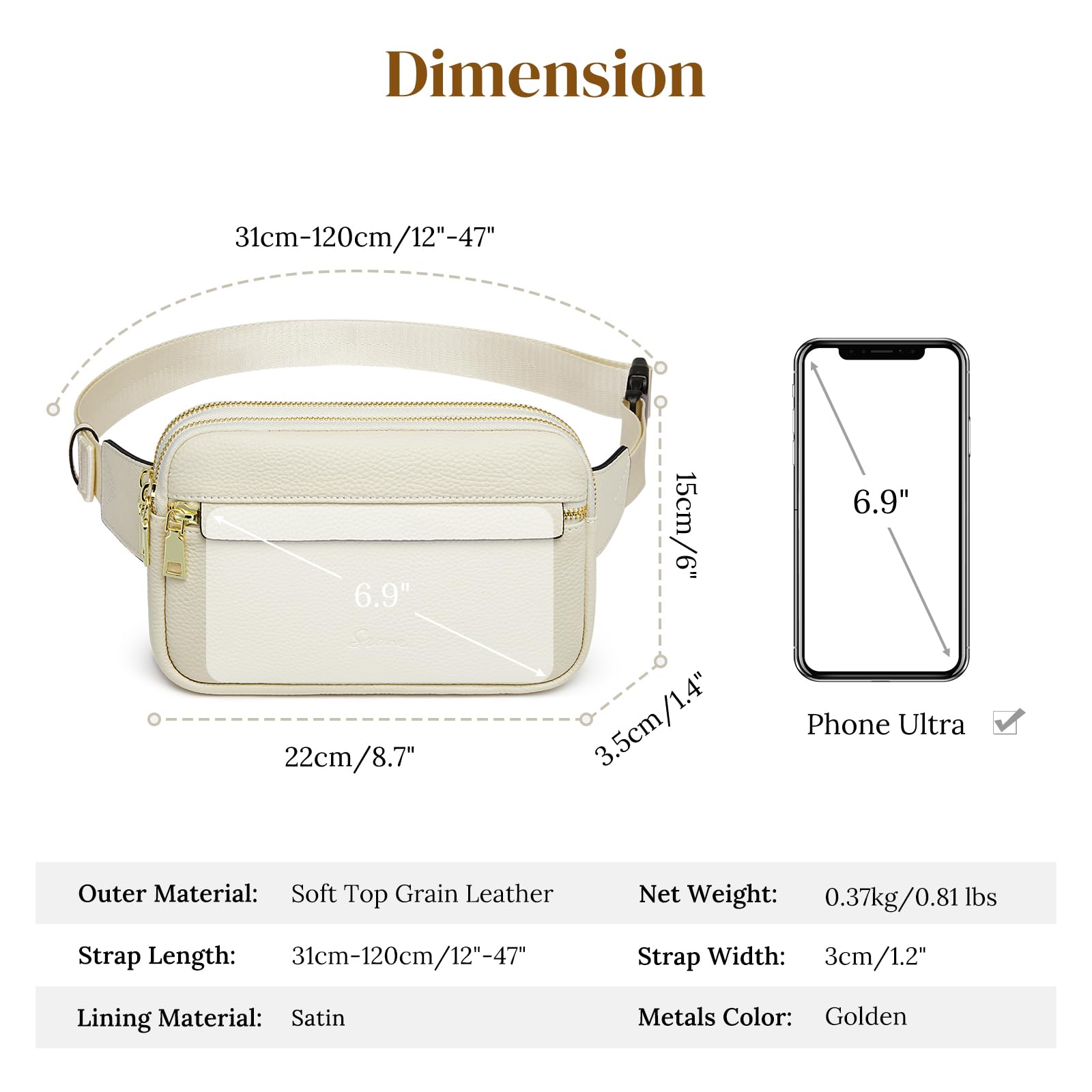 S-ZONE Fanny Packs for Women Genuine Leather RFID Blocking Crossbody Bags Purses Sling Waist Chest Bag Gifts Travel Running Adjustable Strap Men: Off White
