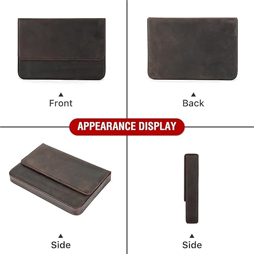 Vista 151 de Top Grain - Estuche organizador de cuero genuino para 12 bolígrafos y lápices, diseño minimalista sólido, hecho a mano, cierre magnético con cajón