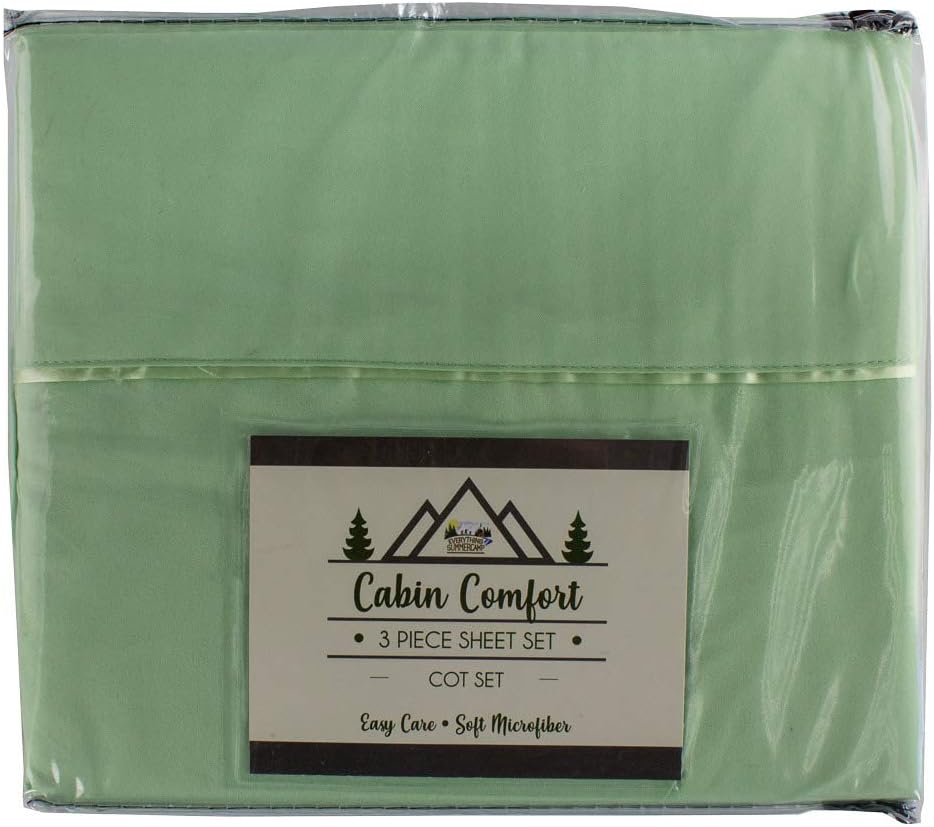 Everything Summer Camp Comfort - Cabin Sheet for Camping and RV - Fits All Cot Size Beds - 72 x 28 Inches - Super Soft (3 Piece Set, Fitted, Flat, Pillowcase), Mint Green