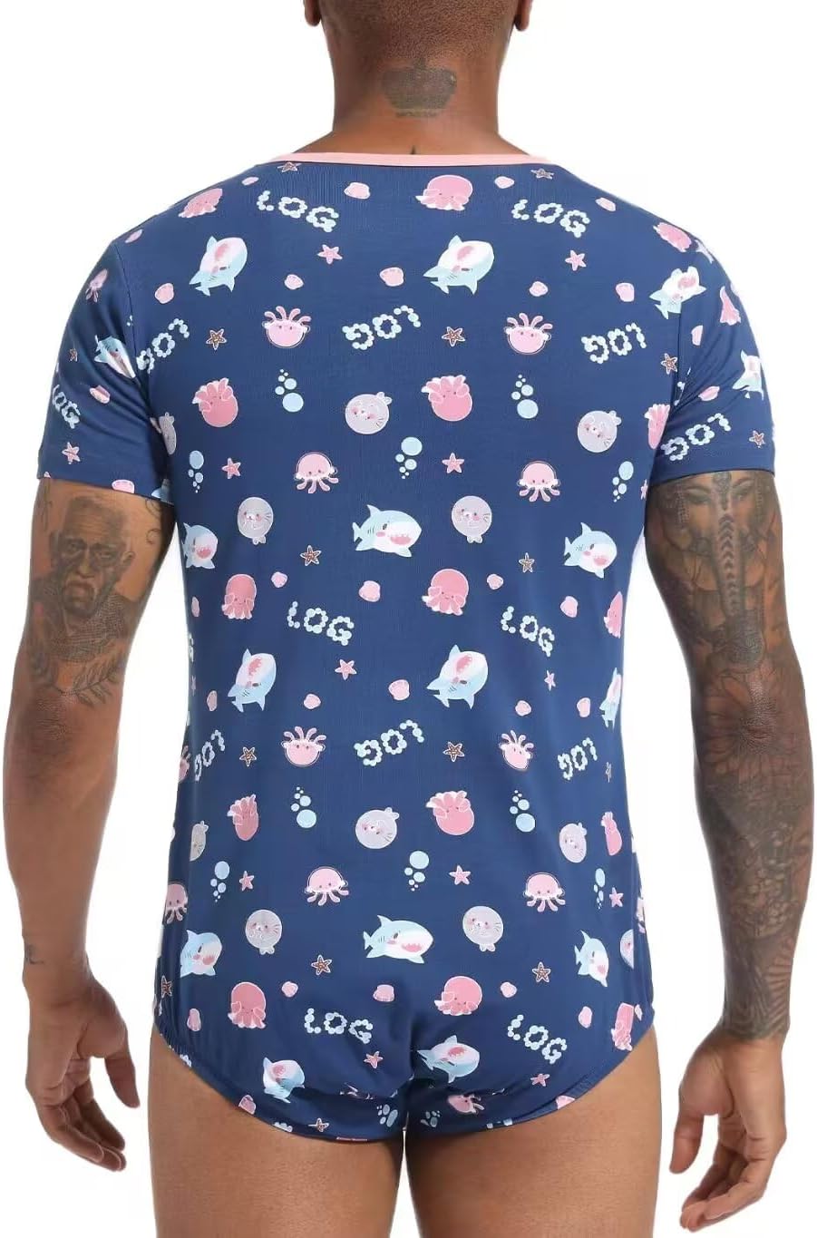 Landofgenie Men Short Sleeve Bodysuit Pajama Print Bodysuit One Piece Pajamas Rompers Basic Onesie - Image 6