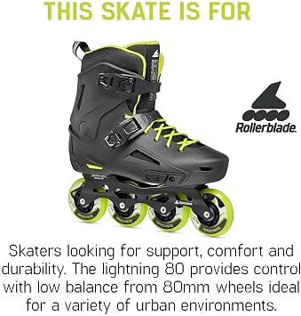 Rollerblade Lightning Men's Urban Inline Skate, Black and Lime