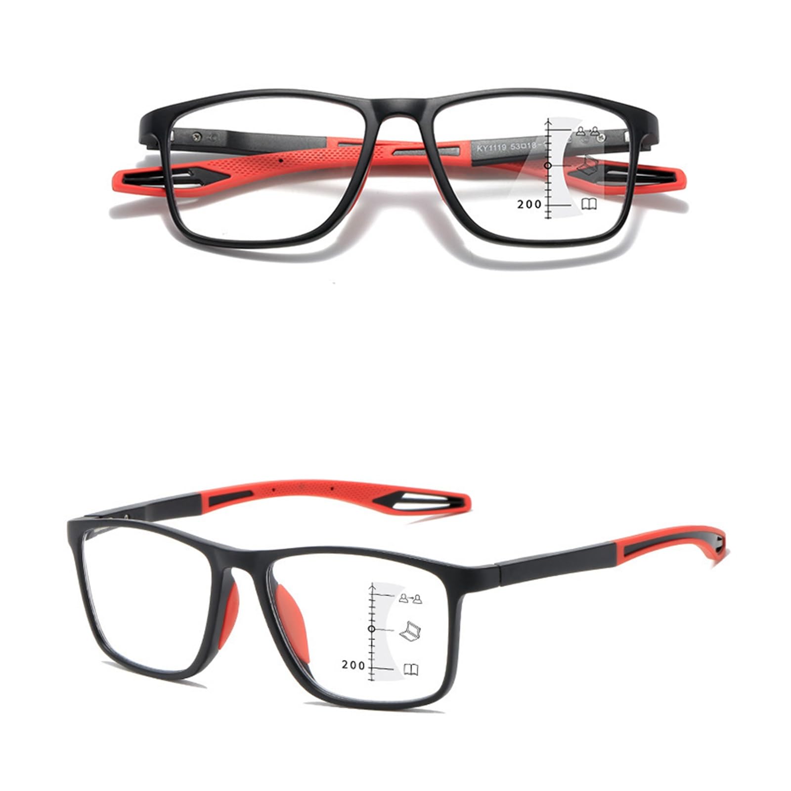 Lillie Unisex Red 1 Pair Of Progressive Multifocal Reading Glasses, Sports Anti-Blue Light Reading Glasses, Tr90 Flexible Glasses (Color : Size : 2.0X)