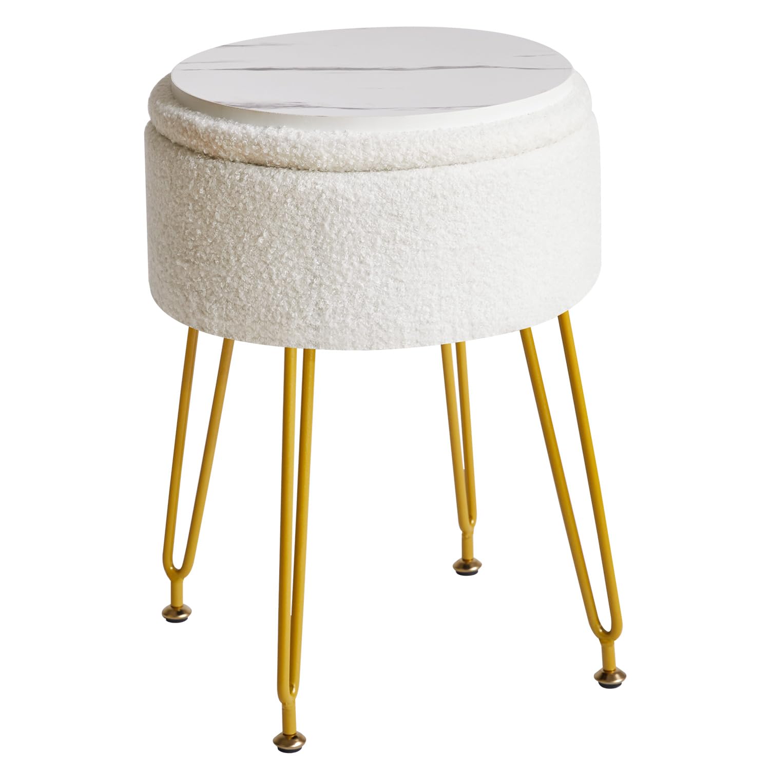 IBUYKE Teddy Velvet Storage Footrest Stool Ottoman, Makeup Vanity Stool Side Table with Removable Cover, Golden Steel Legs, Coffee Table Top Cover,