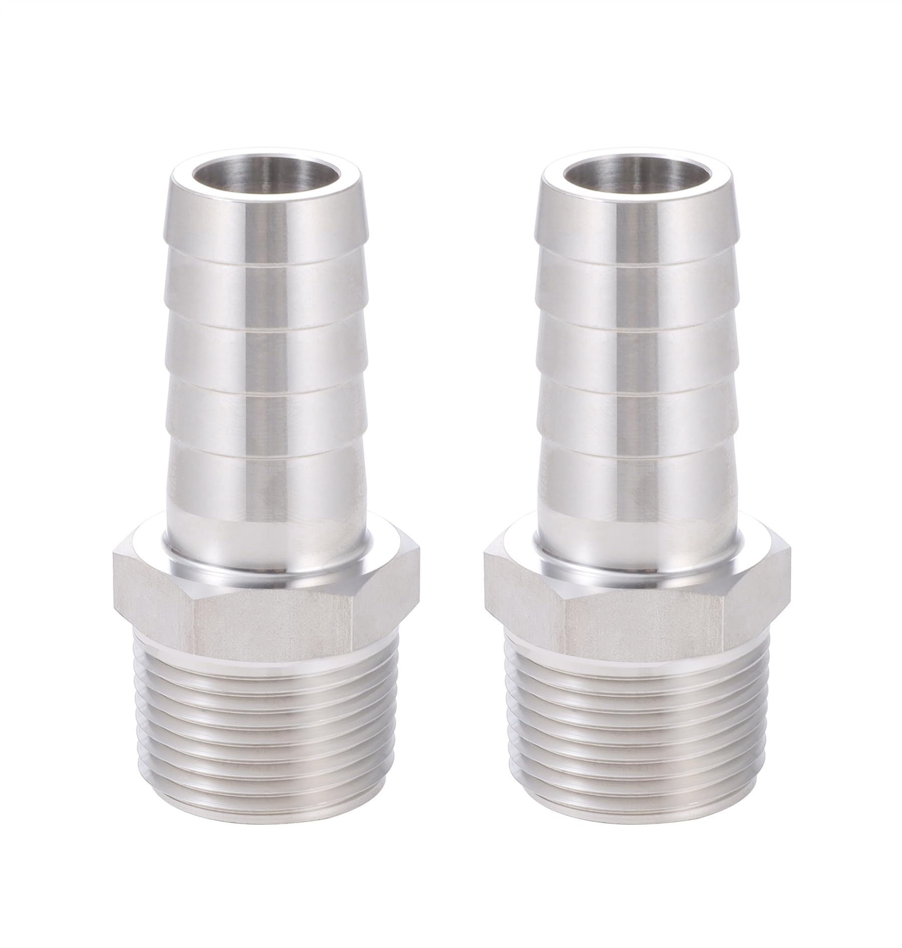 304 Stainless Steel Hose Barb to NPT Fitting, 3/8" Barb x 3/8" Male NPT, Lead-Free Industrial Connector for Water, Fuel & Air Lines, Corrosion Resistant, 2 Pack