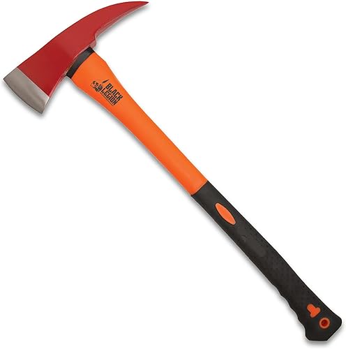 United Cutlery Hacha de bombero Savage, cuerpo naranja brillante, mango de goma antideslizante, cabeza de hacha roja con punta trasera, hacha