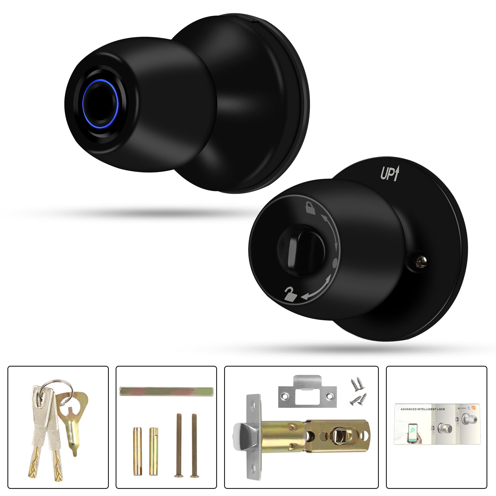 Cerradura de Puerta Inteligente con Huella Dactilar, Manija de Puerta 4-en-1 con Huella Dactilar, con Control por App y Llave Tipo-C, Manija de Puerta Biométrica con Cerradura, Adecuada para