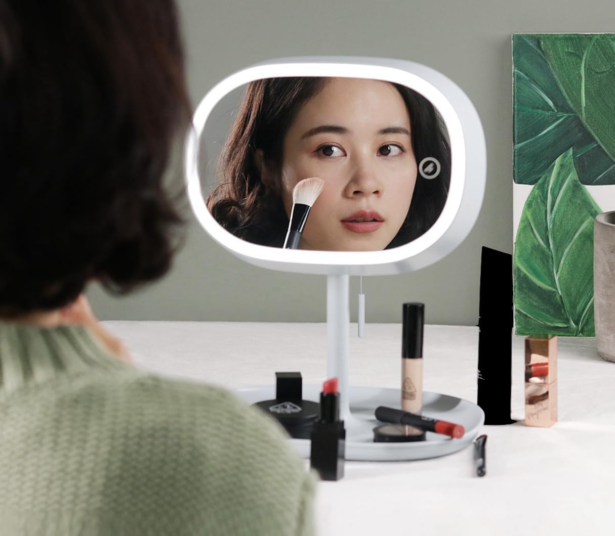 DesignNest Mirror Lamp II MUID, Makeup Mirror, Night Light, Vanity Mirror with Lights, Rechargeable, Ambient Light, Portable, Power Switch with String, Bedside Light, Modern, Gift, White