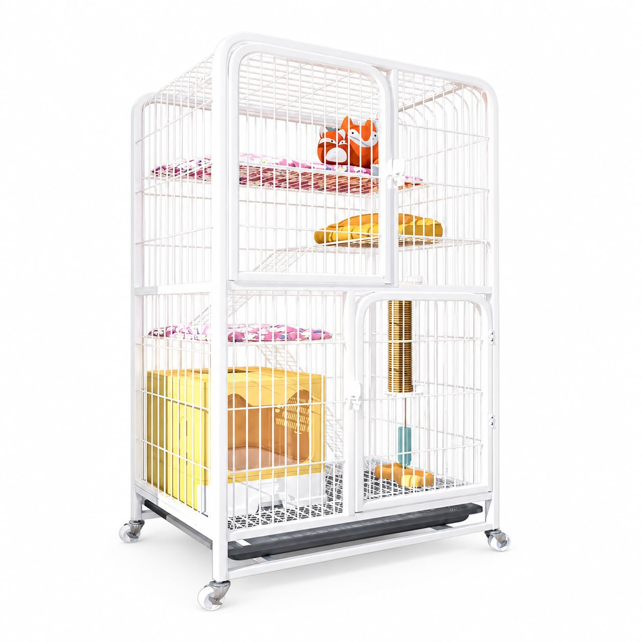 Gabbia per Gatti Pieghevole, Doppio piano medio, 58 × 41 × 50